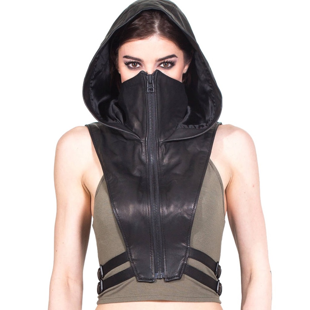 Jungle tribe Black Hooded Vest with Zipper